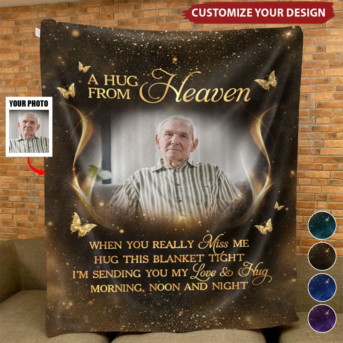 Custom Photo A Hug From Heaven Is A Reminder That Love Never Dies - Memorial Personalized Blanket