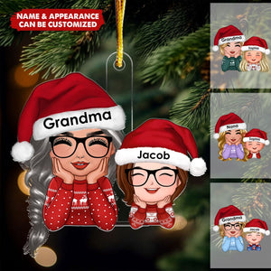 Happy Doll Grandma Granddaughter Grandson Chin On Hands Personalized Acrylic Ornament