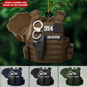 Police Bulletproof Vest With Service Cap Personalized Christmas Ornament