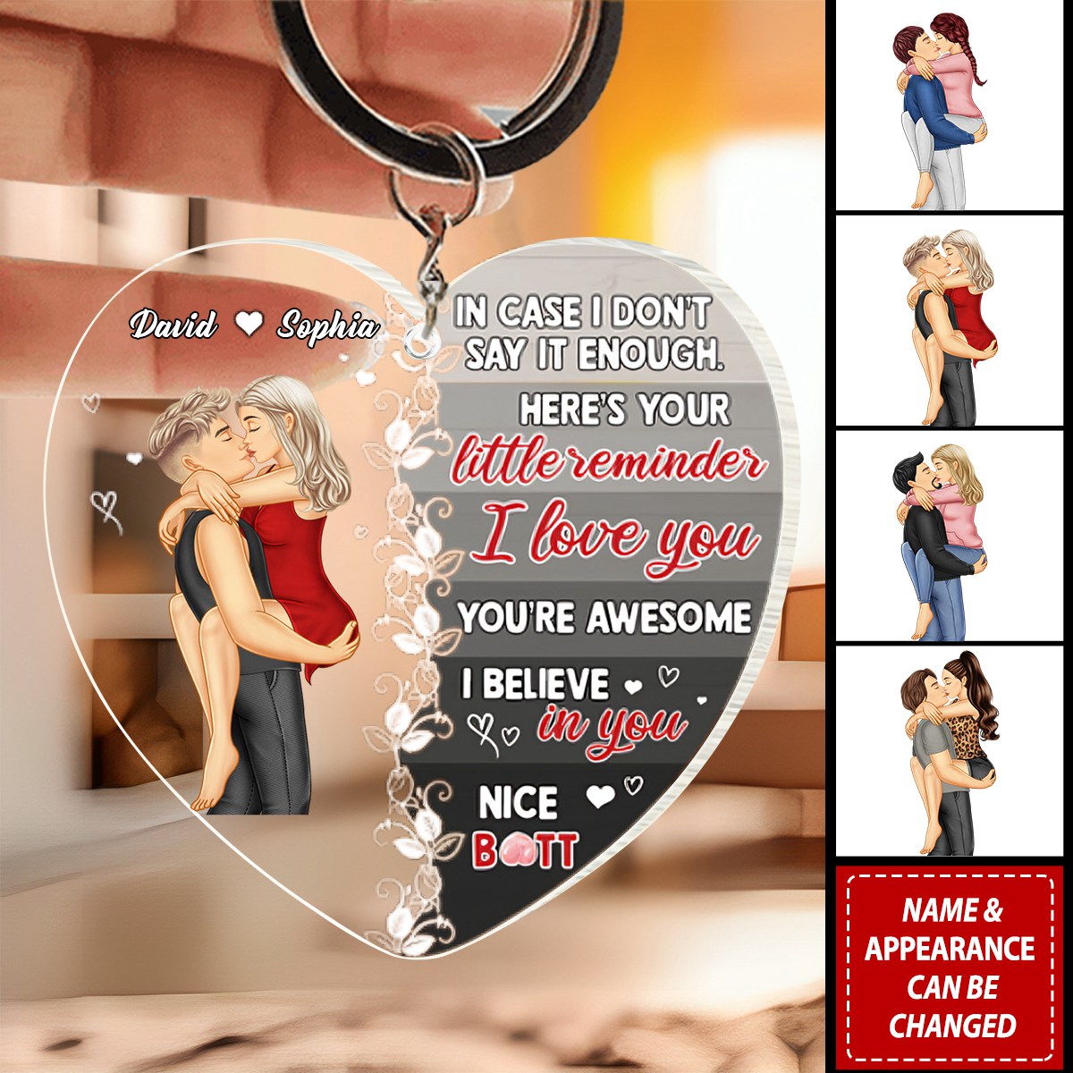 I Love You, You're Awesome - Personalized Kissing Couple Keychain, Valentine's Gifts