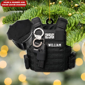 Police Bulletproof Vest With Service Cap Personalized Christmas Ornament