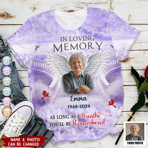 Memorial Upload Photo Wings Heaven, In Loving Memory A Big Piece Of My Heart Lives In Heaven Personalized 3D T-Shirt