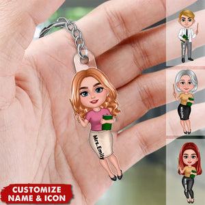 Happy Doll Teacher Personalized Acrylic Keychain, Back To School Gift