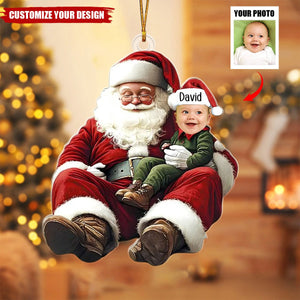 Custom Photo Xmas With Santa Personalized Ornament