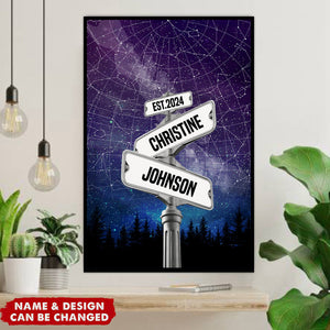 Custom Name Street Sign Star Map Couple Gift - Personalized Poster