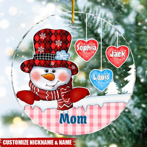 Grandma Mom Snowman Personalized Acrylic Circle Ornament - Christmas Gift