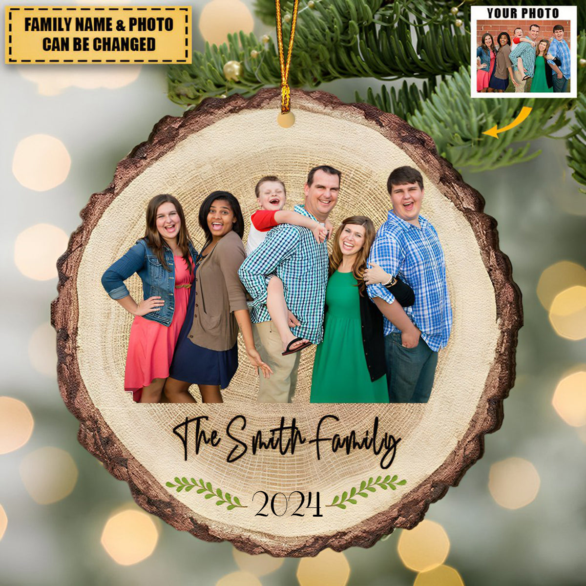 Family Christmas - Personalized Wooden Photo Ornament