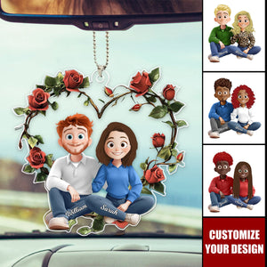 Rose Couple Sitting Cartoon Style Personalized Ornament