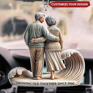 Old Couple Embracing Walking Together On The Beach Personalized Car Ornament