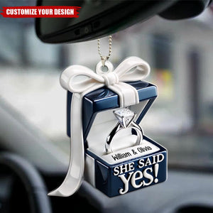 Blue Engagement Ring Box Personalized Acrylic Car Ornament