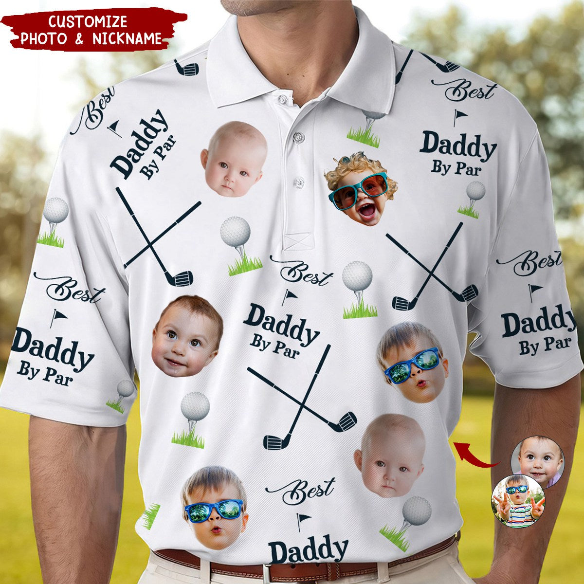 Best Dad Papa By Par Personalized Photo Polo Shirt