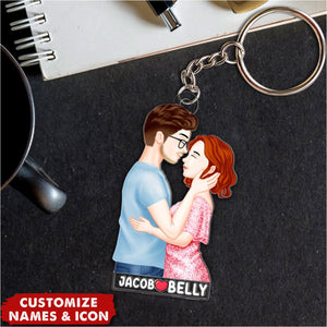 Hugging Together Couple Personalized Acrylic Keychain