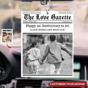 Custom Photo Couple Anniversary Newspaper - Personalized Car Ornament