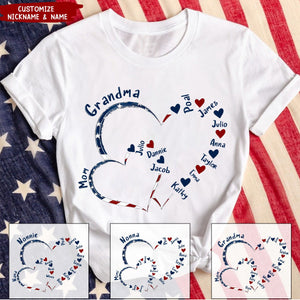 4th Of July Mom Grandma Heart Grandkids Personalized T-shirt