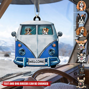 Personalized Colorful Camper Van Dog Camping Acrylic Ornament