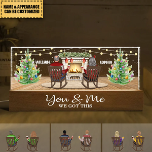 Christmas Couple Backview Fireplace Personalized Acrylic Block LED Night Light, Christmas Gift for Couples