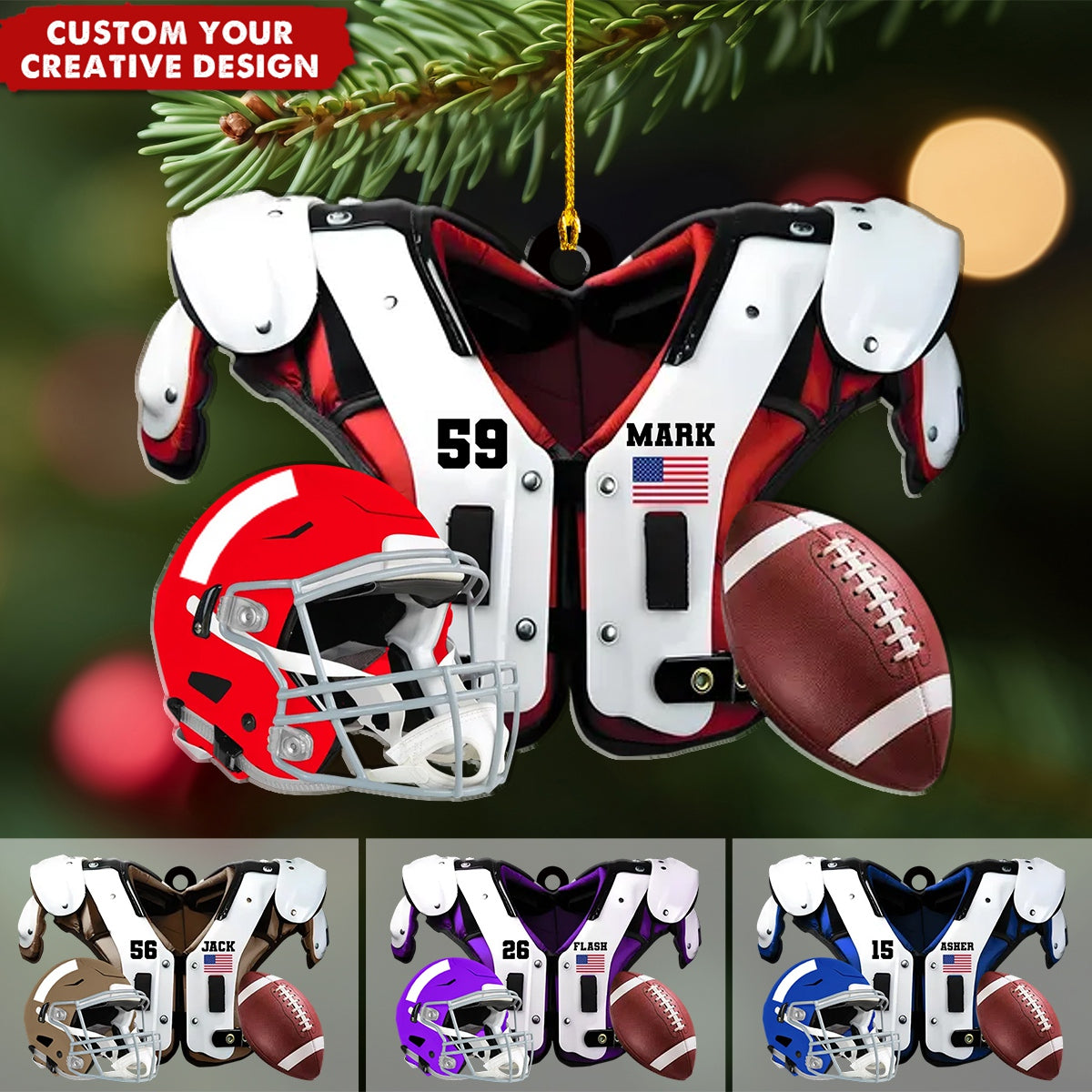 American Football Shoulder Pads Personalized Ornament, Christmas Unique Gift For Football Player, Football Lover