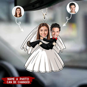 Custom Photo Funny Bride And Groom - Birthday, Anniversary Gift For Spouse, Husband, Wife, Couple - Personalized Car Ornament