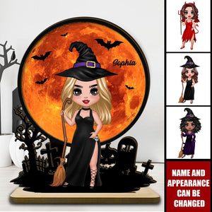 Witch Under Halloween Moon Personalized 2-Layer Standing Wooden Plaque