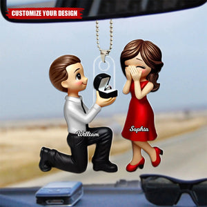 Newly Engaged Gift She Said Yes Personalized Car Ornament