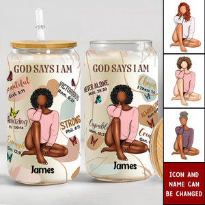 God Says I Am - Personalized Clear Glass Cup