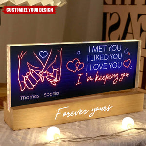 I Love You Forever Yours Couple Hand In Hand Personalized Acrylic LED Night Light