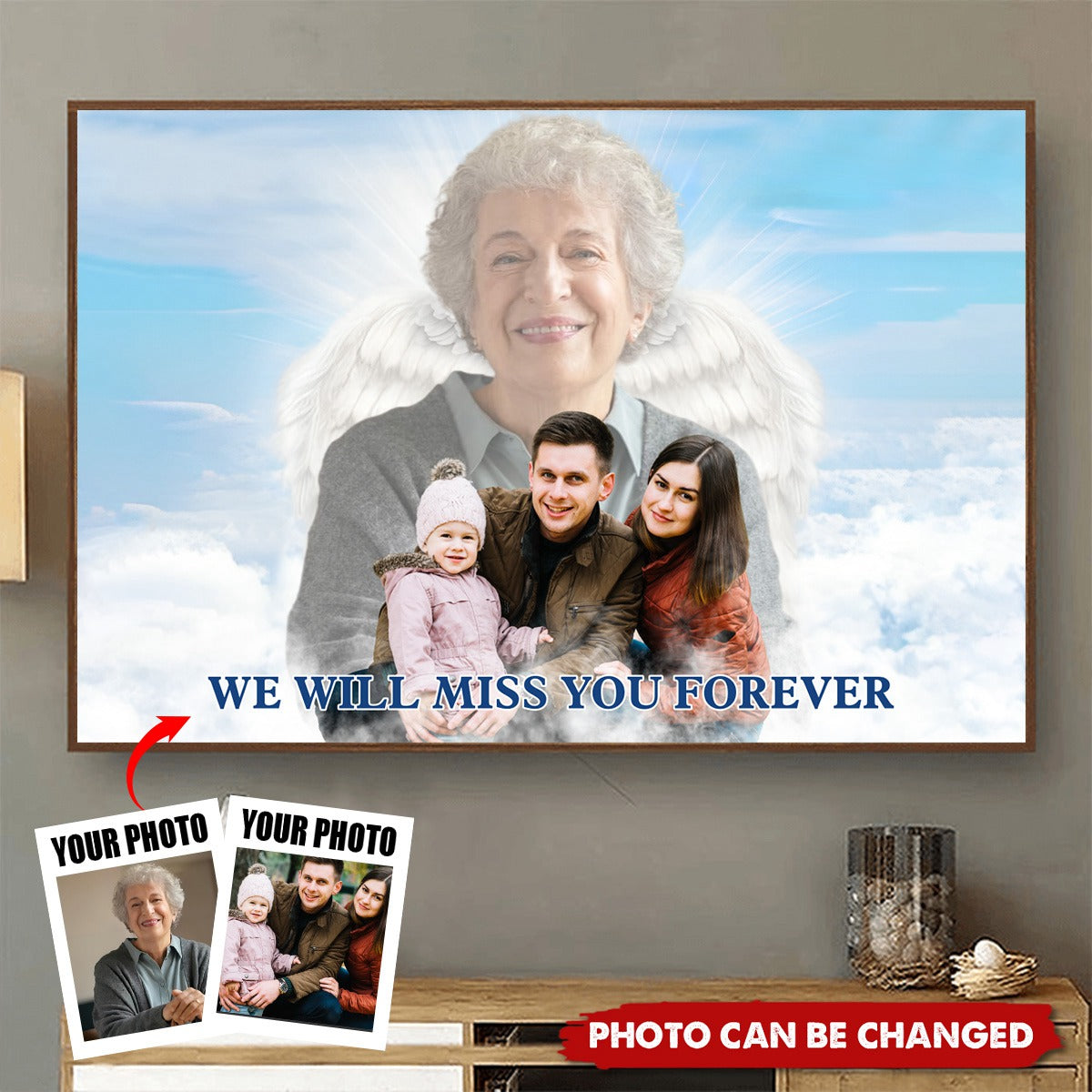 Deceased Loved One With Angel Wings - Personalized Horizontal Poster