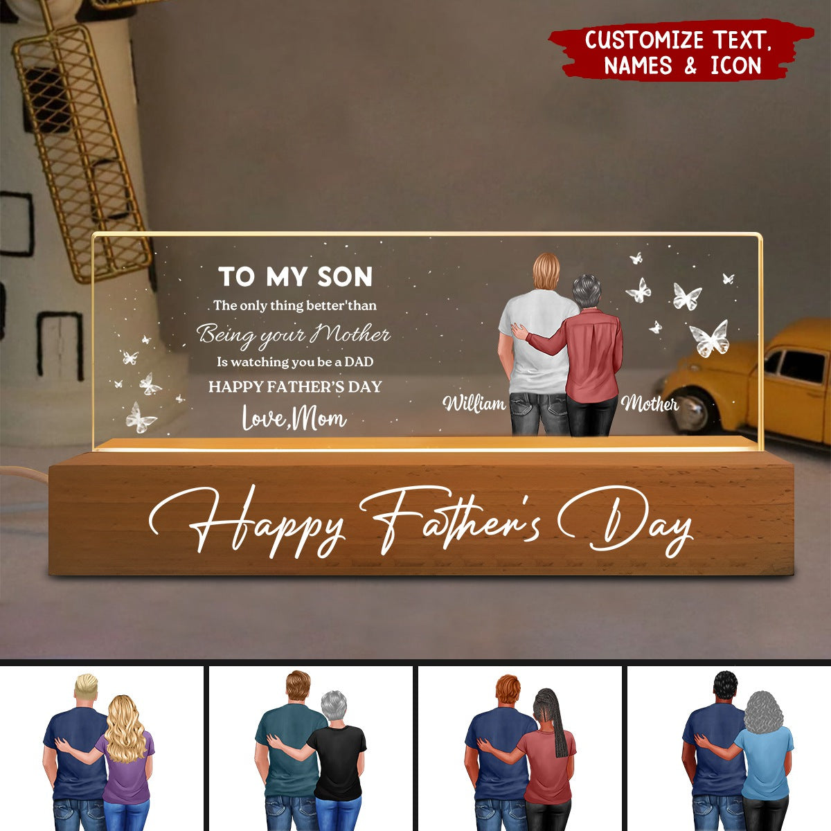 Watching You Be A Dad - Personalized Acrylic Block LED Night Light