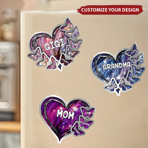 Sparkling Grandma - Mom Heart Butterfly Kids, Multi Colors Personalized Decal