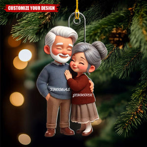 Old Couple Embracing - Personalized Acrylic Christmas Ornament