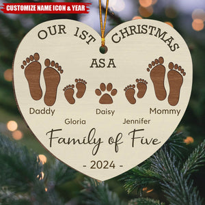 Our First Christmas As A Family - Personalized Wood Shaped Christmas Ornament, Gift For Family Members