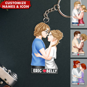 Hugging Together Couple Personalized Acrylic Keychain