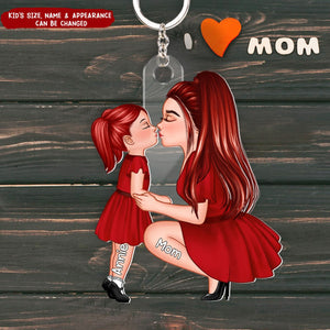 Mom And Kid Holding Hands Kissing Personalized Acrylic Keychain