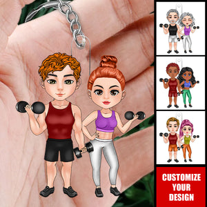 Gym Couple - Personalized Couples Keychain - Gift For Gym Couple