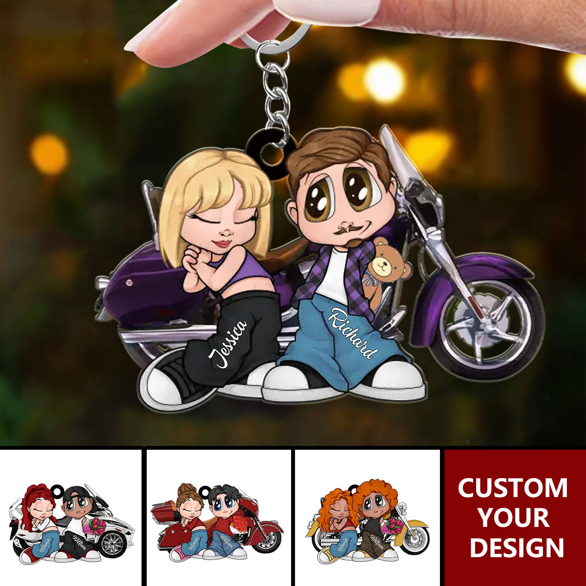 Y2K Couple Motorcycle Personalized Keychain