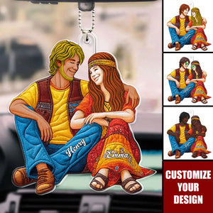 Hippie Couple - Personalized Acrylic Car Ornament, Gifts For Couple