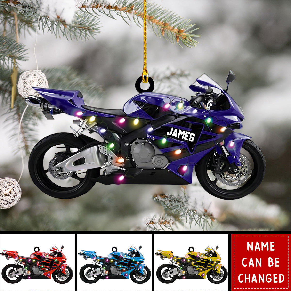 Personalized Name Motocross Multicolor Christmas Ornaments For Motorcycle Lover, Gift For Bikers