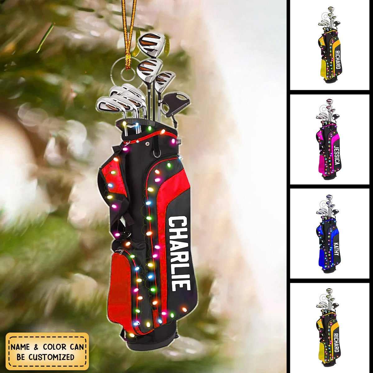 Golf Bag With Christmas Light Personalized Ornament, Gift For Golf Lovers