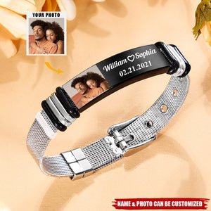 Couple Custom Photo Engraved Stainless Steel Personlized Bracelet