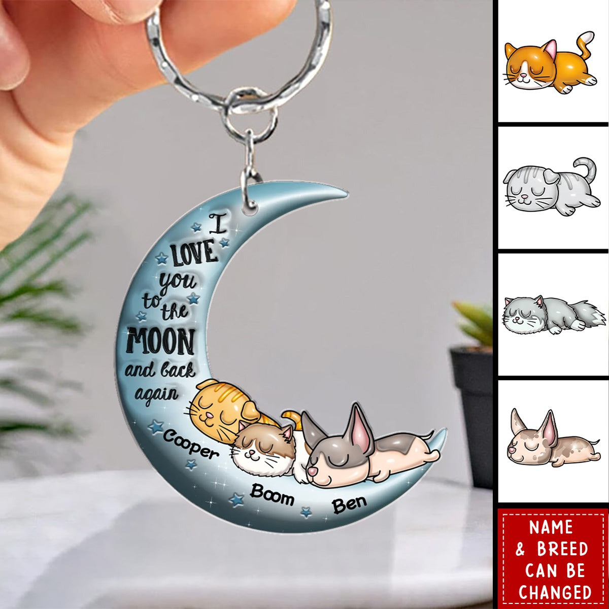 Cute Sleeping Cat Personalized Acrylic Keychain, Gift For Cat Lovers