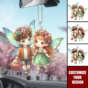 Easter Cute Doll Couple - Personalized Acrylic Car Ornament