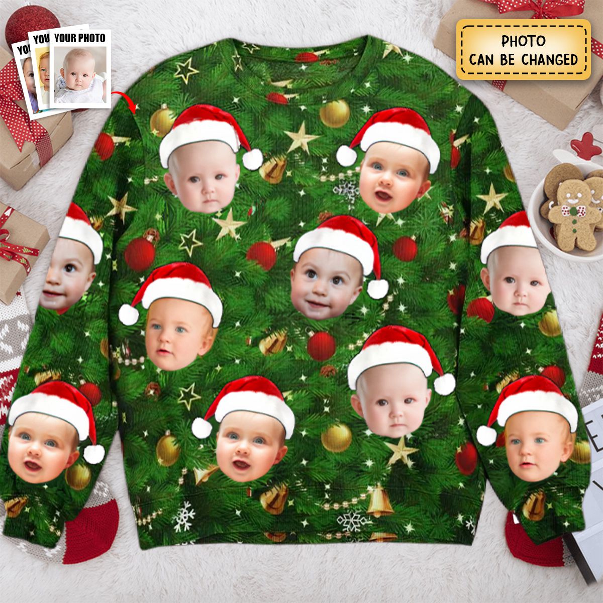 Custom Face I Am A Stupid Christmas Tree Stupid - Personalized Photo Ugly Sweater