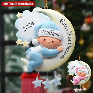 Baby Sleeping On Moon Personalized Handwritten Poly Resin Christmas Ornament