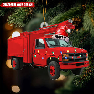 Custom Name Bucket Truck - Personalized Christmas Acrylic Ornament, Gift For Lineman