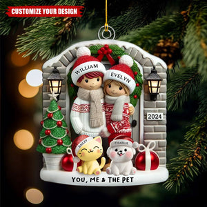 Farmhouse Couple With Optional Pet Dog Cat - Personalized Acrylic Christmas Ornament