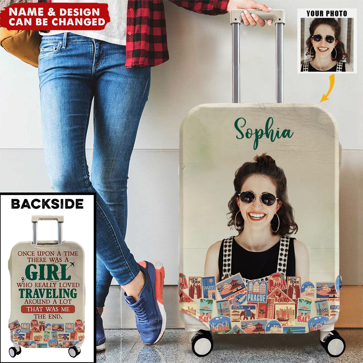 A Girl Loves Traveling- Personalized Photo Luggage Cover