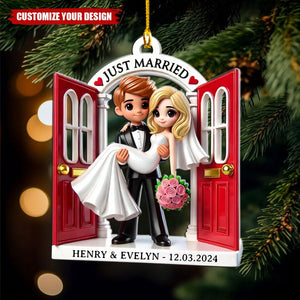 Wedding Couple Threshold - Personalized Acrylic Christmas Ornament, Gift For MR. & MRS.