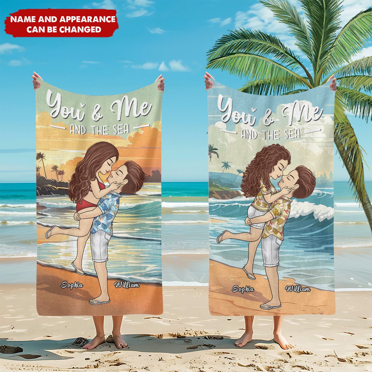 You And Me And The Sea - Couple Personalized Beach Towel