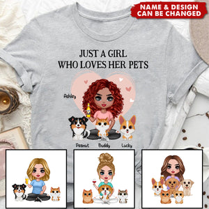 Pink Heart Just A Woman Who Loves Her Pets Personalized T-Shirt, Heartfelt 2025 Mother's Day Gift For Cat Moms, Cat Lovers