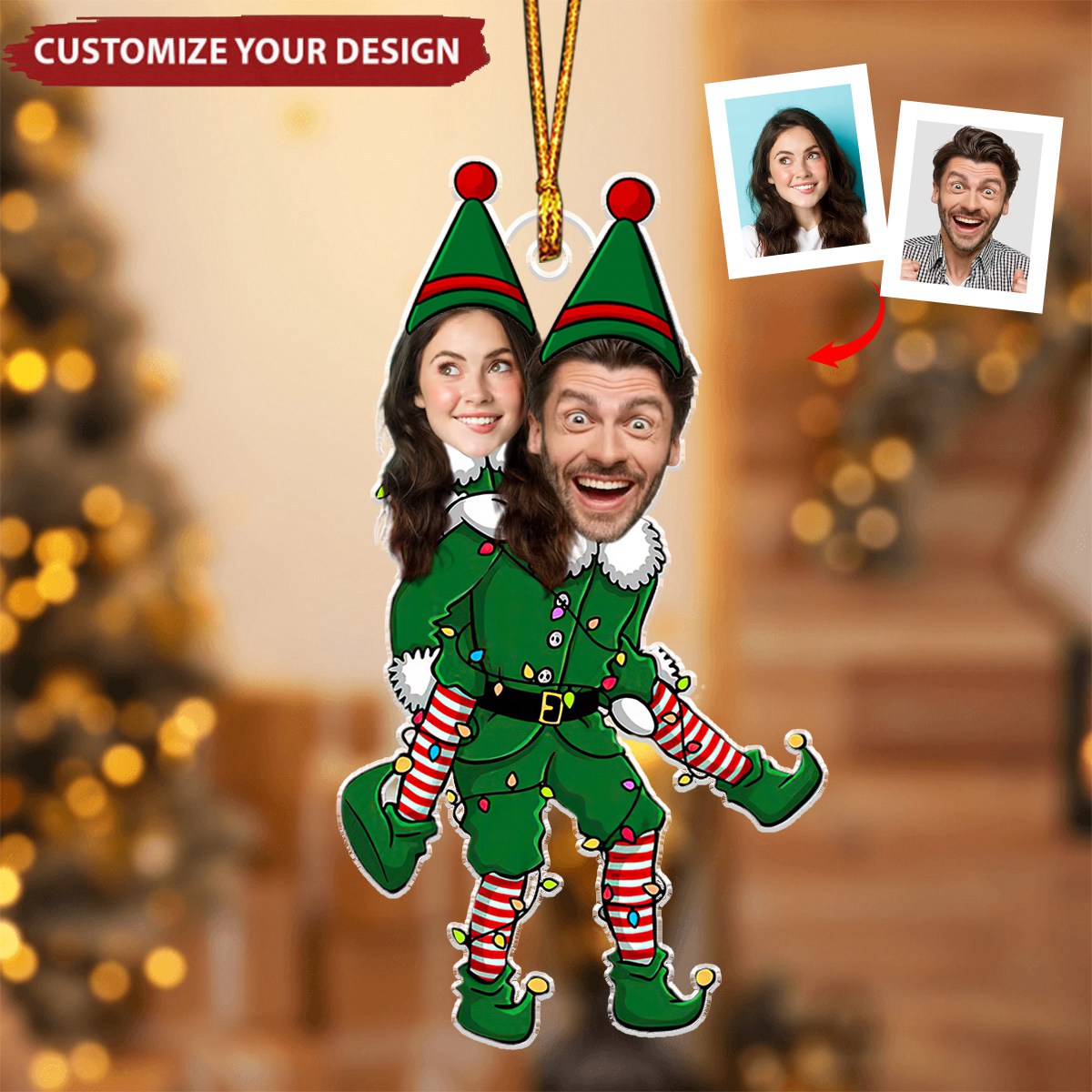 Couple Funny Elf - Personalized Acrylic Photo Ornament